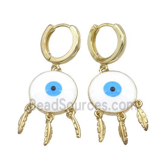 Copper Hoop Earring Circle Evil Eye Enamel Leaf Gold Plated