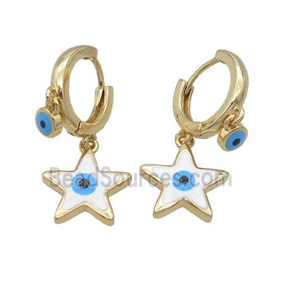 Copper Hoop Earring Star Evil Eye Enamel Gold Plated