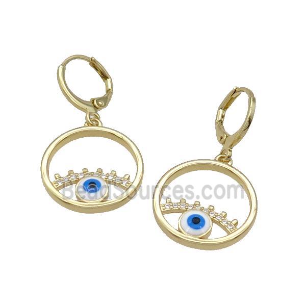 Copper Hoop Earring Pave Zircon Enamel Evil Eye Gold Plated