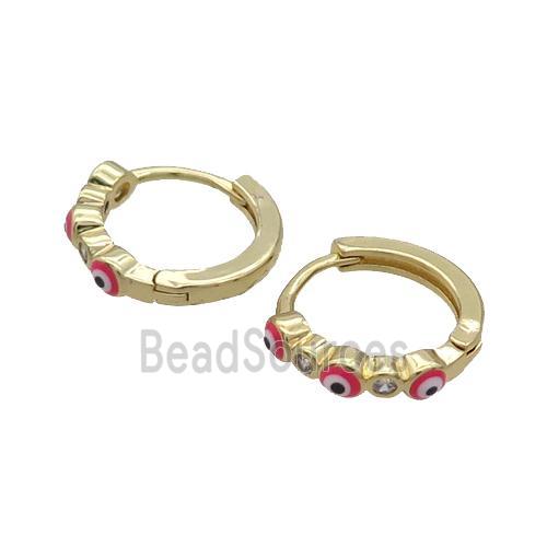 Copper Hoop Earring Hotpink Enamel Evil Eye Gold Plated