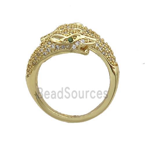 Copper Ring Pave Zircon Leopard Gold Plated