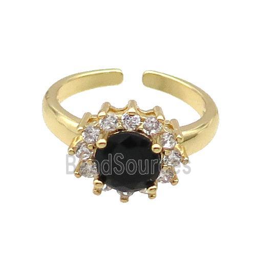 Copper Ring Pave Zircon Black Crystal Gold Plated