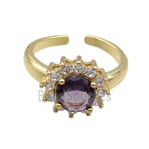 Copper Ring Pave Zircon Purple Crystal Gold Plated