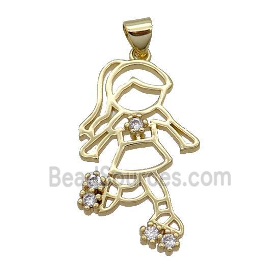 Copper Girl Kid Pendant Pave Zircon Dancing Gold Plated