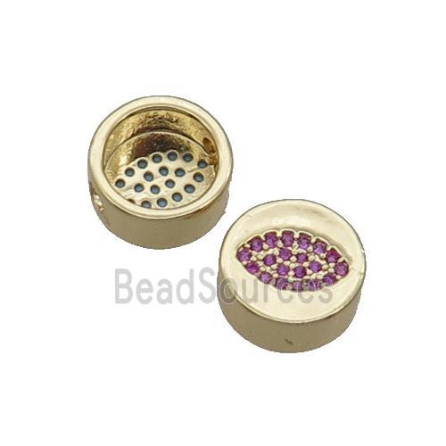 Copper Button Beads Pave Hotpink Zircon Eye Gold Plated