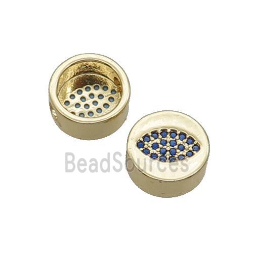 Copper Button Beads Pave Blue Zircon Eye Gold Plated