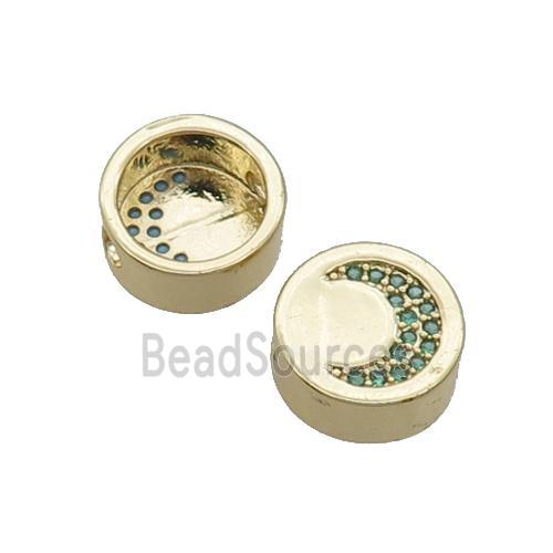 Copper Button Beads Pave Green Zircon Moon Gold Plated