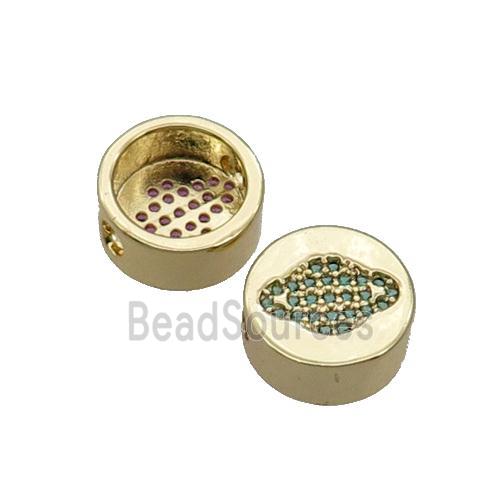 Copper Button Beads Pave Green Zircon Planet Gold Plated