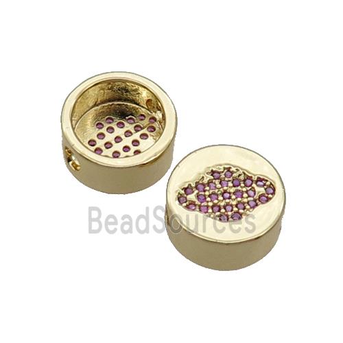 Copper Button Beads Pave Pink Zircon Planet Gold Plated