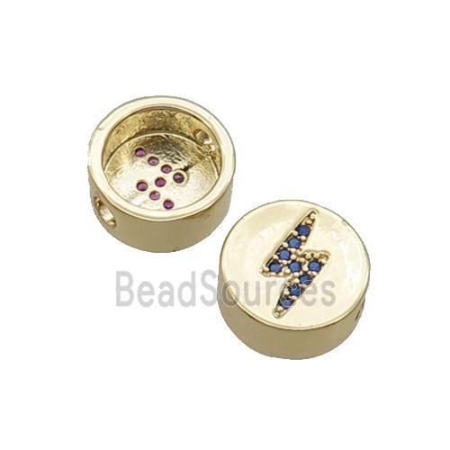 Copper Button Beads Pave Blue Zircon Lightning Gold Plated