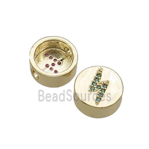 Copper Button Beads Pave Green Zircon Lightning Gold Plated