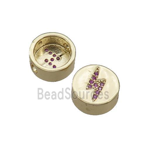 Copper Button Beads Pave Pink Zircon Lightning Gold Plated