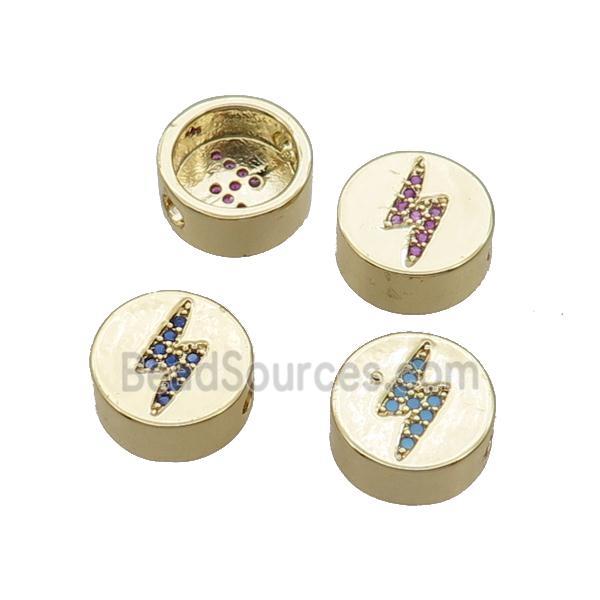 Copper Button Beads Pave Zircon Lightning Gold Plated Mixed