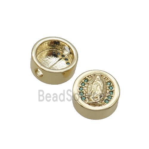 Copper Button Beads Pave Green Zircon Jesus Gold Plated