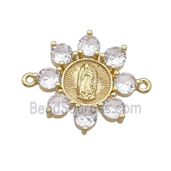 Copper Flower Connector Pave Crystal Jesus Gold Plated