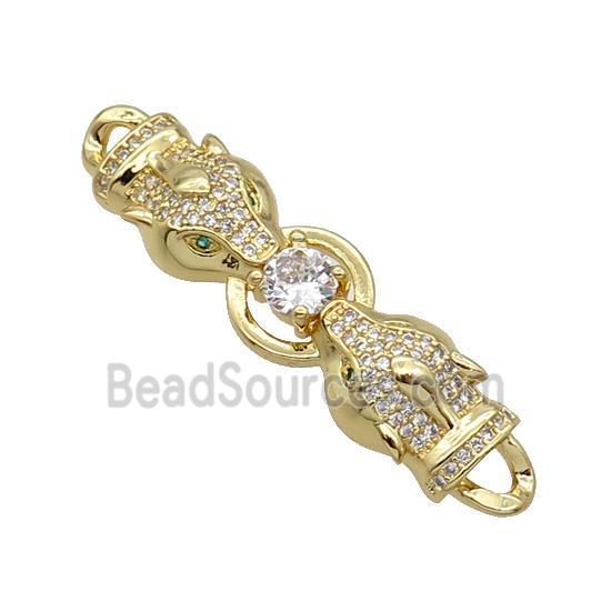 Copper Leopard Connector Pave Zircon Gold Plated