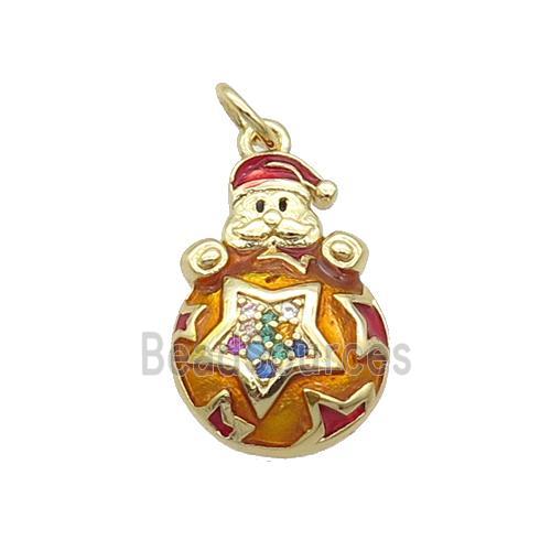 Copper Santa Claus Pendant Pave Zircon Orange Enamel Gold Plated