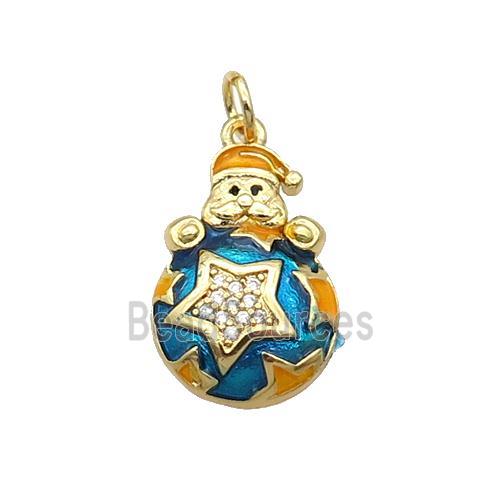 Copper Santa Claus Pendant Pave Zircon Blue Enamel Gold Plated