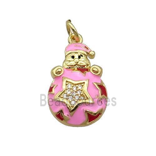 Copper Santa Claus Pendant Pave Zircon Pink Enamel Gold Plated