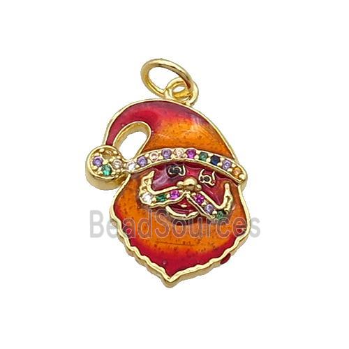 Copper Santa Claus Pendant Pave Zircon Red Enamel Gold Plated