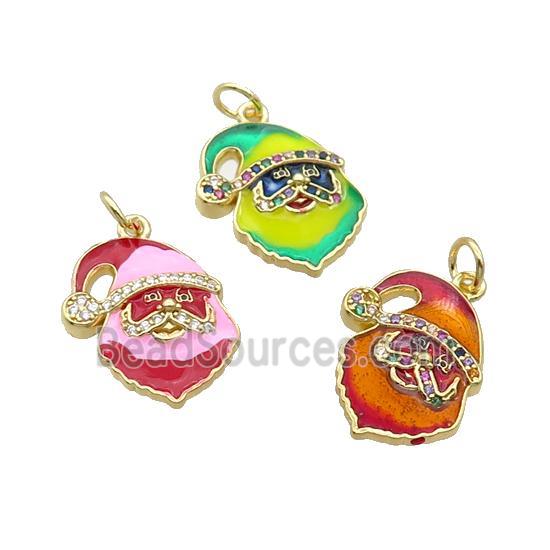 Copper Santa Claus Pendant Pave Zircon Enamel Gold Plated Mixed