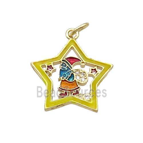 Copper Santa Claus Pendant Pave Zircon Yellow Enamel Star Gold Plated