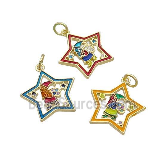 Copper Santa Claus Pendant Pave Zircon Enamel Star Gold Plated Mixed