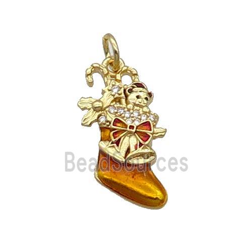 Copper Christmas Stocking Pave Zircon Ornage Enamel Gold Plated