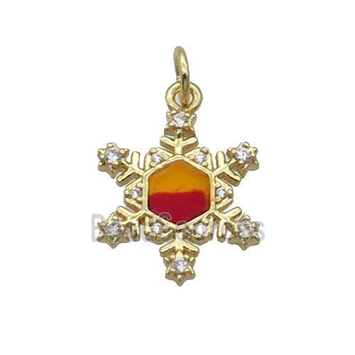 Copper Snowflake Pendant Pave Zircon Multicolor Enamel Gold Plated