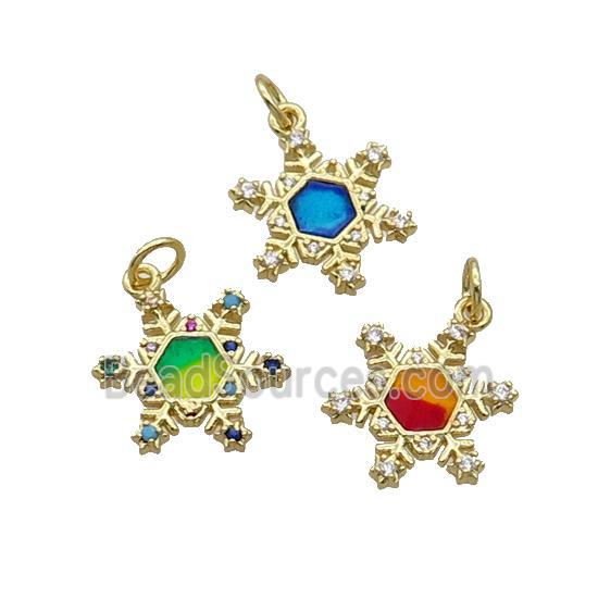 Copper Snowflake Pendant Pave Zircon Enamel Gold Plated Mixed