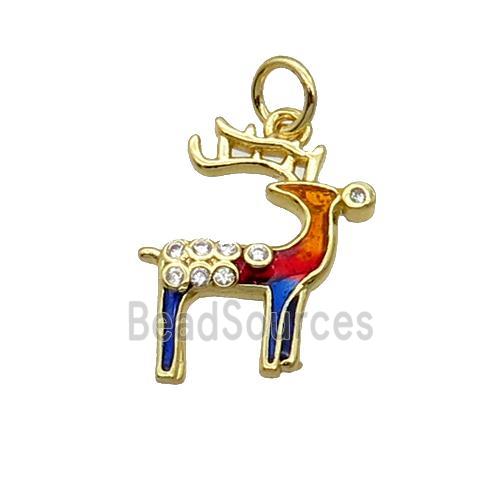 Copper Reindeer Pendant Pave Zircon Multicolor Enamel Gold Plated