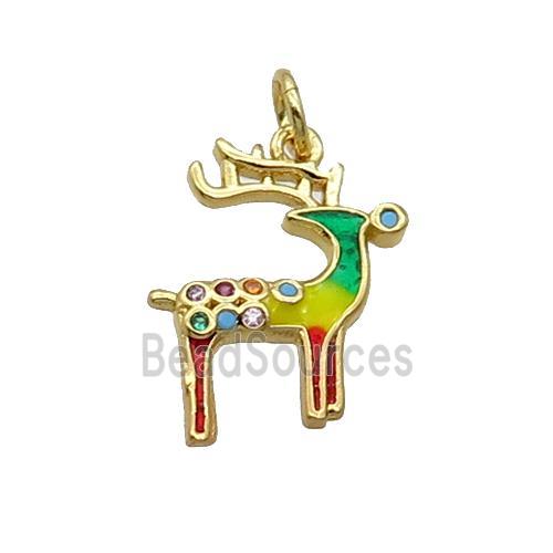 Copper Reindeer Pendant Pave Zircon Multicolor Enamel Gold Plated