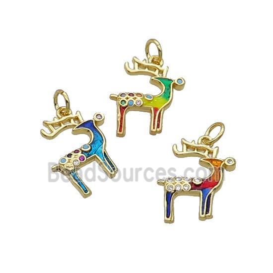 Copper Reindeer Pendant Pave Zircon Enamel Gold Plated Mixed