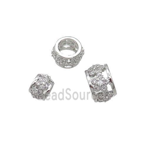 Copper Rondelle Beads Pave Zircon Large Hole Platinum Plated