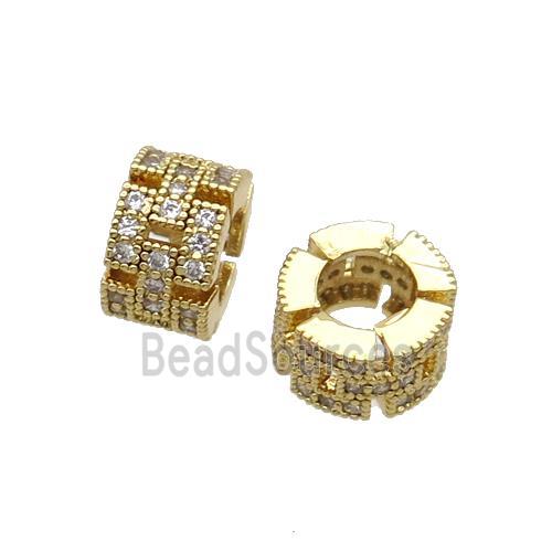 Copper Heishi Beads Pave Zircon Large Hole Gold Plated