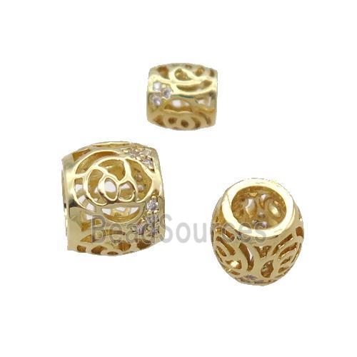 Copper Rondelle Beads Pave Zircon Large Hole Gold Plated