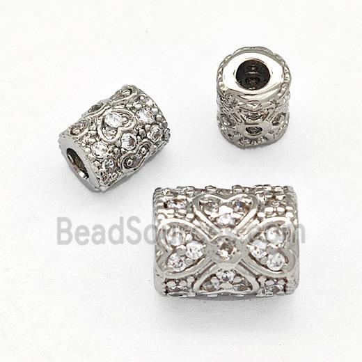 Copper Tube Beads Pave Zircon Platinum Plated