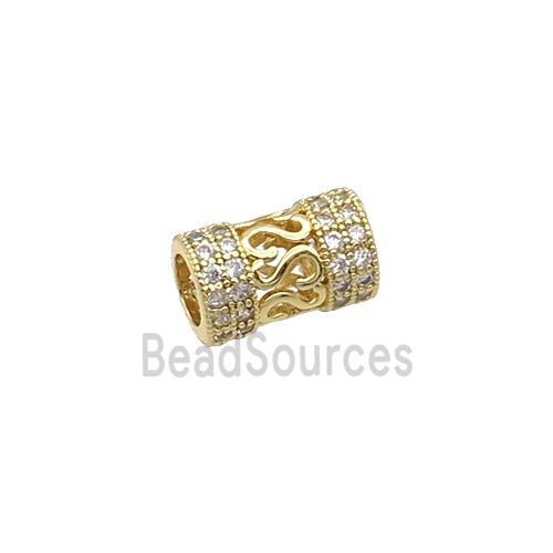 Copper Tube Beads Pave Zircon Large Hole Gold Plated