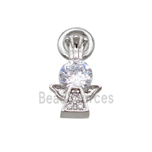 Copper Angel Pendant Pave Zircon Platinum Plated