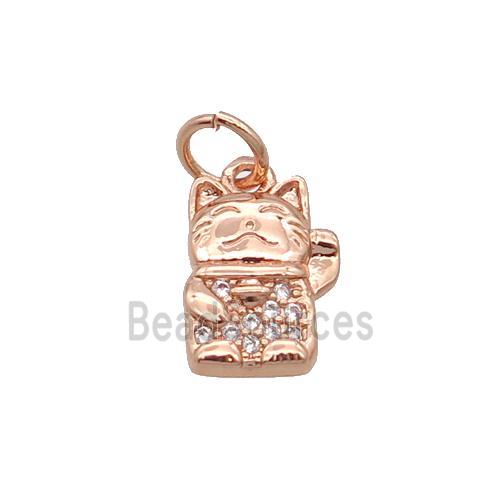 Copper Lucky Cat Pendant Pave Zircon Rose Gold