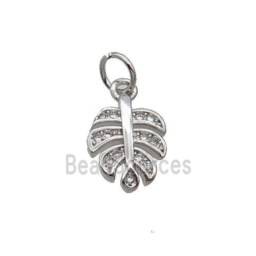 Copper Leaf Pendant Pave Zircon Platinum Plated