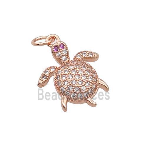 Copper Tortoise Pendant Pave Zircon Rose Gold