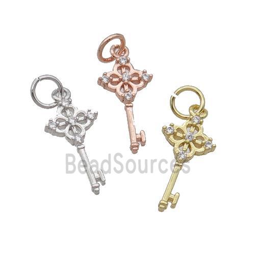 Copper Key Charm Pendant Pave Zircon Mixed