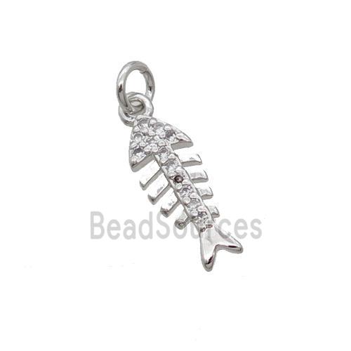 Copper Fishbone Pendant Pave Zircon Platinum Plated