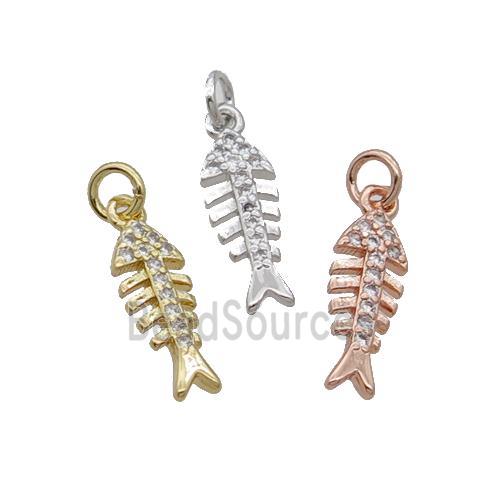 Copper Fishbone Pendant Pave Zircon Mixed