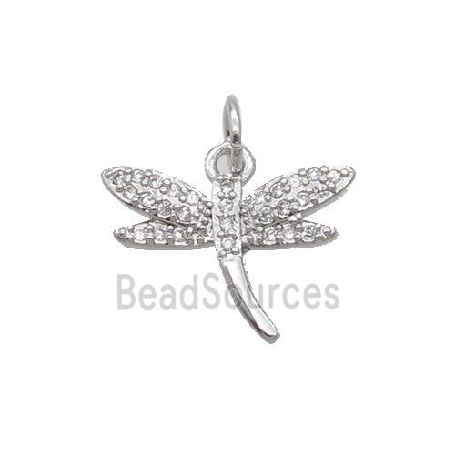 Copper Dragonfly Pendant Pave Zircon Platinum Plated