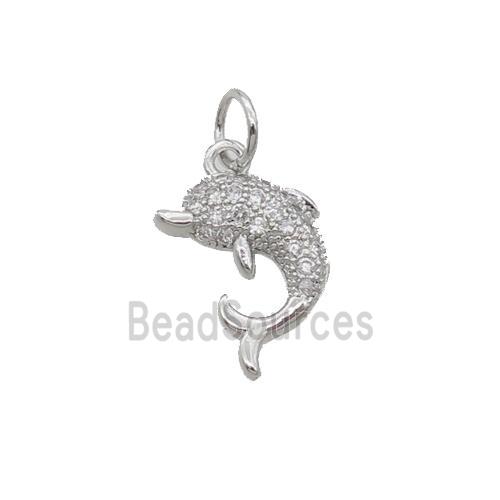 Copper Dolphin Pendant Pave Zircon Platinum Plated