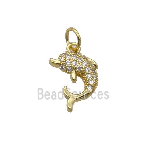 Copper Dolphin Pendant Pave Zircon Gold Plated