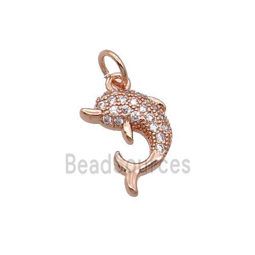 Copper Dolphin Pendant Pave Zircon Rose Gold