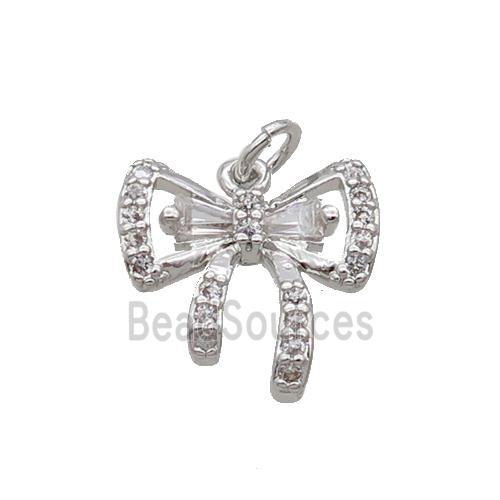 Copper Bow Pendant Knot Pave Zircon Platinum Plated